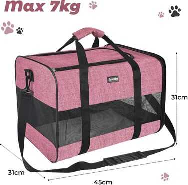 Транспортна сумка для котів та собак, дихаюча та складна, з регульованим плечовим ременем, знімний плюшевий килимок (Рожева, L)