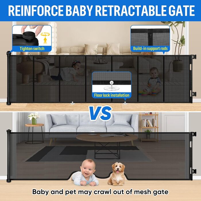 Захист для дверей MYPIN: розтяжне захисне ворота для собак, дітей, 0-140 см, чорний