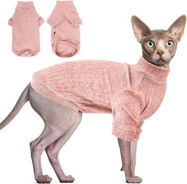 Ідеальний светр для котів Sphynx і маленьких собак, м'який бавовняний комбінезон-піжама з високим коміром, зимовий одяг для котів, цуценят і чихуахуа, 2 шт., синій і рожевий, розмір XS