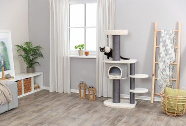 Дерев'яний будиночок для котів TRIXIE Marcello, 114 см, бежевий – багатоповерховий котячий будиночок з місцями для дряпання та іграми, стабільний та затишний