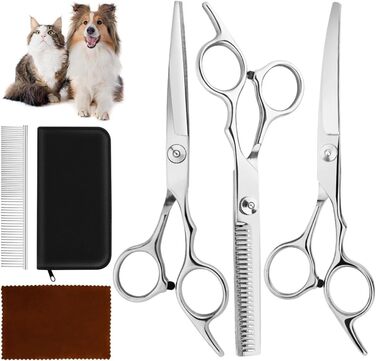Професійний набір ножиць для собак 6 в 1: 6,6' - Золотий набір ножиць для грумінгу собак, котів та інших тварин (сріблястий)
