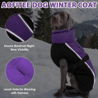 Теплий зимовий одяг для собак AOFITEE з коміром-гетром, для маленьких, середніх та великих собак (3XL, фіолетовий)