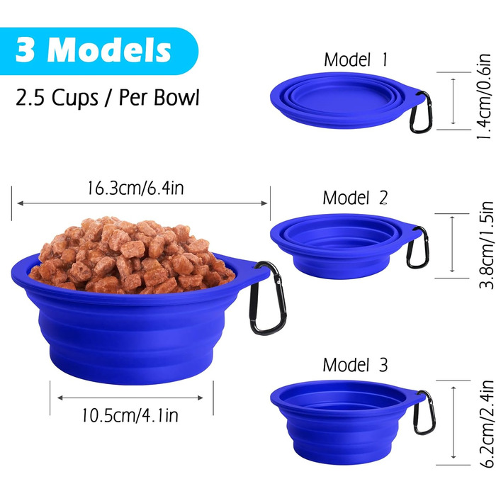 Складані годівниці для собак PetBonus, 2 шт. Силіконові миски для води для собак у подорожах, портативні, не проливаються, з карабіном для собак та котів, для води та корму (600 мл, Армійний зелений, Синій)