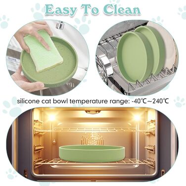 Набір мисок для котячого корму Apatal з силікону, 15 см, набір з 2 мисок для котів, широкі миски, для сухого та вологого корму, зелені