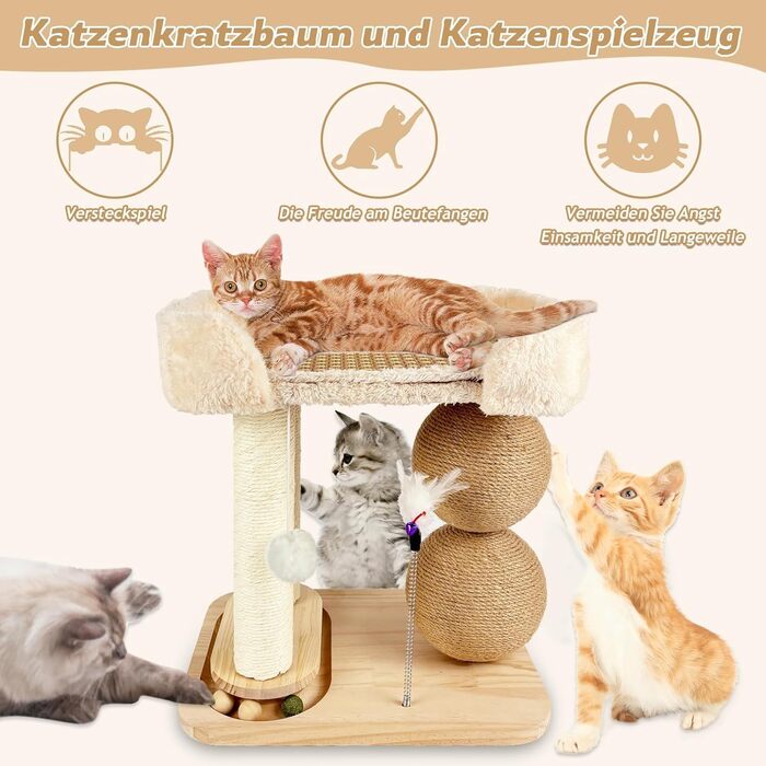 Інтерактивна іграшка для котів з дерева 6 в 1: меблі, кулі, м'яч, килимок, дряпка, кішка для середніх та маленьких котів