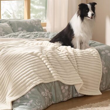 Водонепроникний коврик для собак BEDSURE - 127 x 152 см, миючий, для великих собак, м'який та пухнастий, захисний коврик на собаче ліжко, ковдра для собак, кремовий XL (127x152 см)