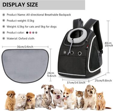 Рюкзак для собак та котів PETCUTE: зручний та практичний для подорожей, хаджінг, кемпінгу. Чорний колір.