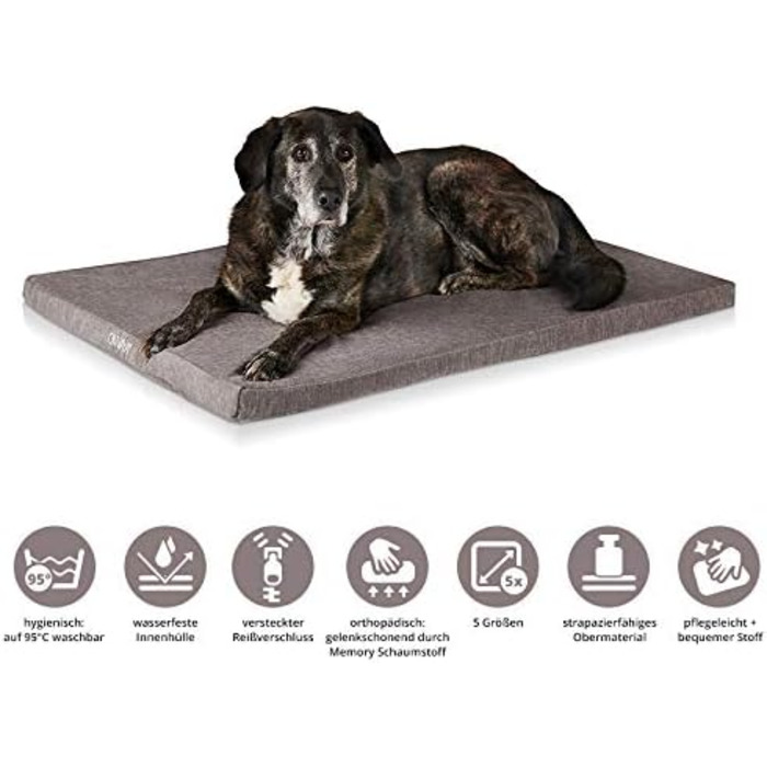 Килимок для собак ONVAYA® з Memory Foam, ортопедичний, сірий, розмір S-XXL, 112 x 74 x 5 см