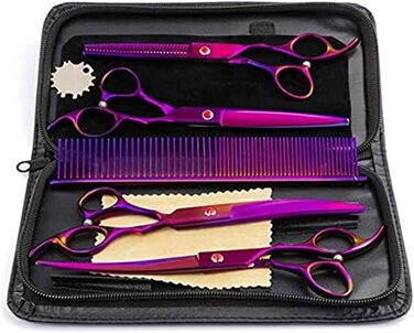 Професійні ножиці для грумінгу собак, набір, прямі та вигнуті ножиці для собак, 7 дюймів (фіолетовий)