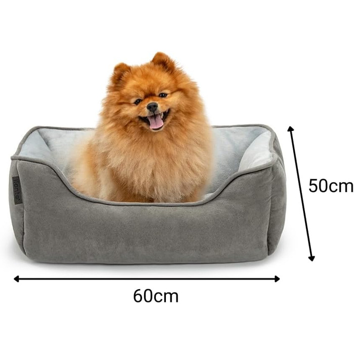 Ліжко для собак Lionto 2-в-1 з м'яким входом, зручне лежання для собак та котів, 60x50 см, подушка для собак у легкому догляді з ефектом замші, сірий L 60 x W 50 x H 22 см Темно-сірий/Світло-сірий