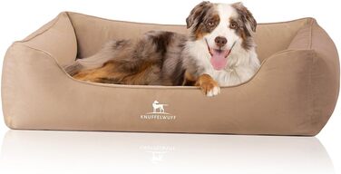 Ортопедичне ліжко для собак Knuffelwuff Jona Samt XXL Camel | З піною з пам'яті | Знімний та пральний чохол | Для маленьких, середніх та великих собак | 120 x 85 x 25 см
