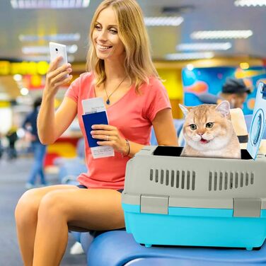 PETCUTE Транспортна переноска для собак та котів, сіро-блакитна, до 6 кг