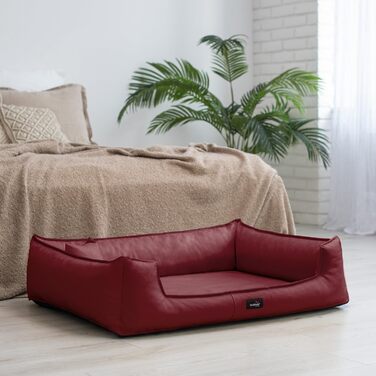 Ортопедичне собаче ліжко Tierlando® Goofy Easy Clean з штучної шкіри, з захистом для матраца, для середніх та великих собак, розмір 130x100 см, темно-червоний колір