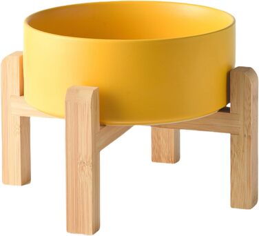 Підвищений годівниця для тварин Welloyed з кераміки: великий миска для їжі та води (20,3 см), анти-блювотний, міцний, з бамбуковим підставкою