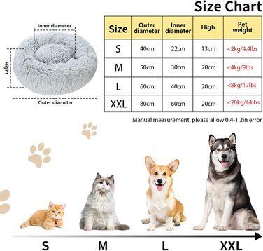 Кругле ліжко для котів та собак, 60 см, м'яке, плюшеве, миється, сірий колір