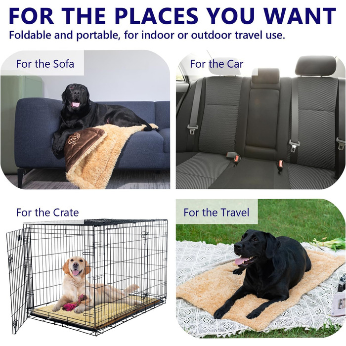 Килимок для собак, ліжко для великих собак Comfy - миючий, плюшевий, стильний, 110x70 см, блакитний