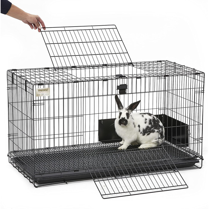Клітка для кроликів MidWest Wabbitat, металева, 94×48×53 см, з пластиковим піддоном і сітчастою підлогою 1,3 см, чорна, складна