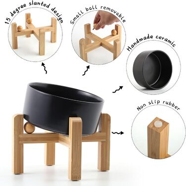 Керамічна годівниця для собак та котів Petygooing, нахилена, протиковзна, з підставкою, чорна, 3.6 літри