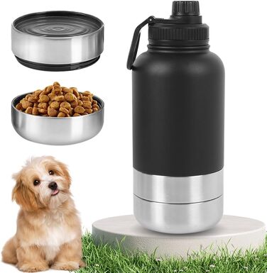 Водяна пляшка для собак на прогулянці, 950 мл, з мискою, ізольована, нержавіюча сталь, для подорожей та активного відпочинку