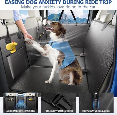 Захисний чохол на сидіння заднього ряду для собак XL, чорний, з PU-шкіри та жорсткою основою, для вантажівок та позашляховиків