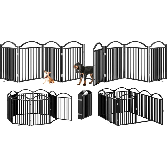 Металеве вольєр для собак BHG Freistehendes Hundegitter, без монтажу, з дверцятами, широке, 243,8 x 81,3 см, аккордеон, для дому та саду, білий (8 панелей, чорний)