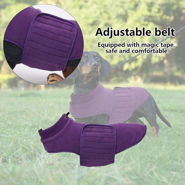 Флісова куртка для собак, джек-рассел, мініатюрний джек-рассел, зимова куртка з відбиваючими елементами, водовідштовхуюча, фіолетовий, розмір L (довжина спини 45 см)