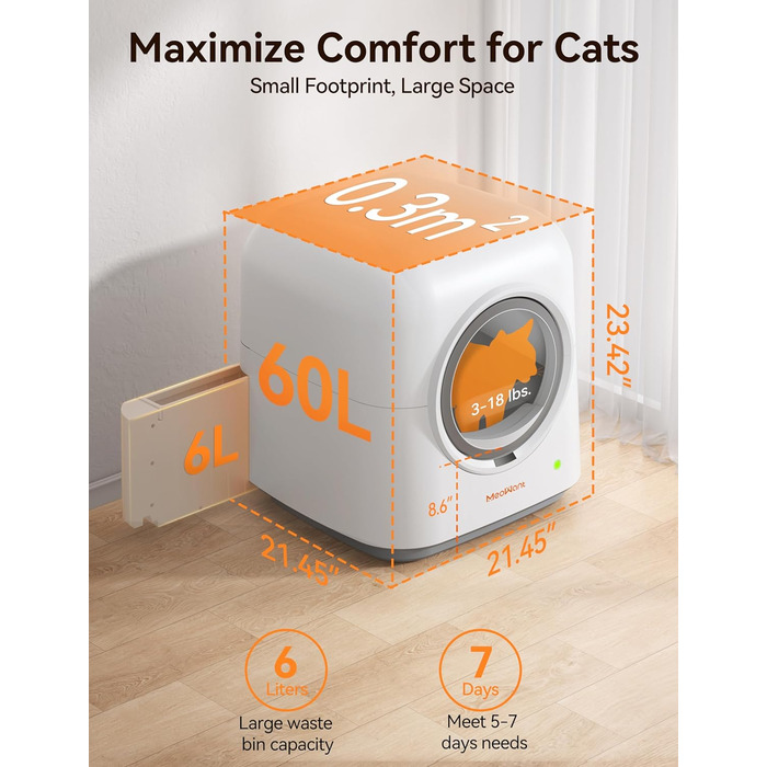 MeoWant Самоочисний туалет для котів, автоматичний, закритий, підходить для декількох котів, керування через додаток, усунення запаху, розумний контроль безпеки