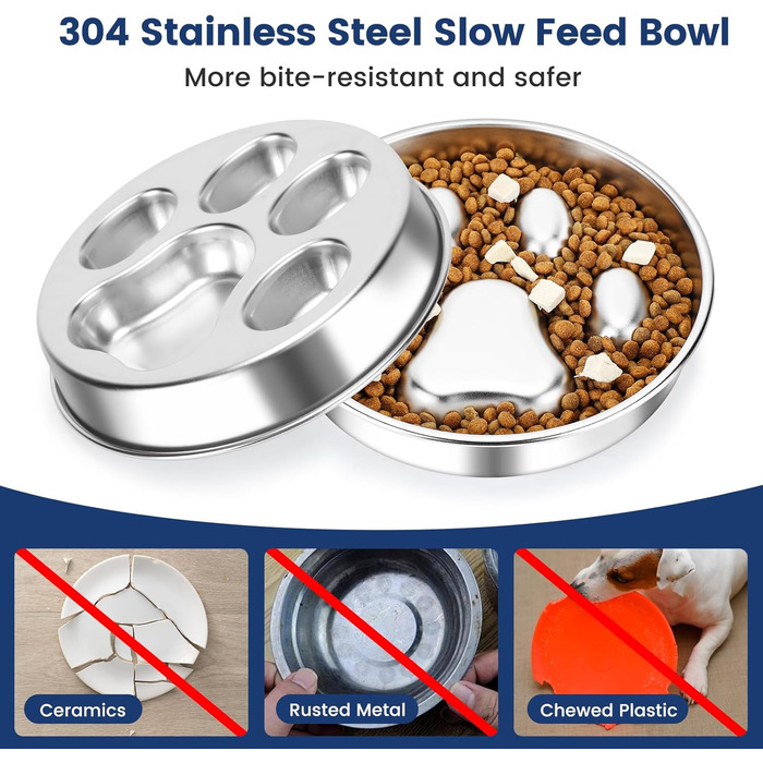 PETTOM Миска для собак протиковтання, нержавіюча сталь, Ø21 см, велика, повільне годування 21*21*4 см