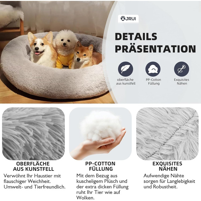 Ортопедичне ліжко для собак середніх порід, миється, кошик для котів/собак, кругле, плюшеве, 100x100x20 см, світло-сірий