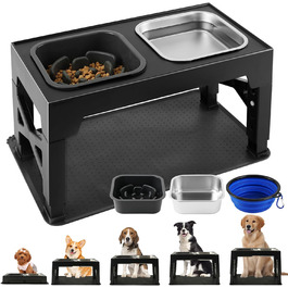 Підвищена годівниця для собак, регульована висота, великі породи - 1400 мл, миска з нержавіючої сталі & 1100 мл миска протиковзаюча, туристична миска та підкладка - годівниця з протиковзким покриттям для середніх/великих собак