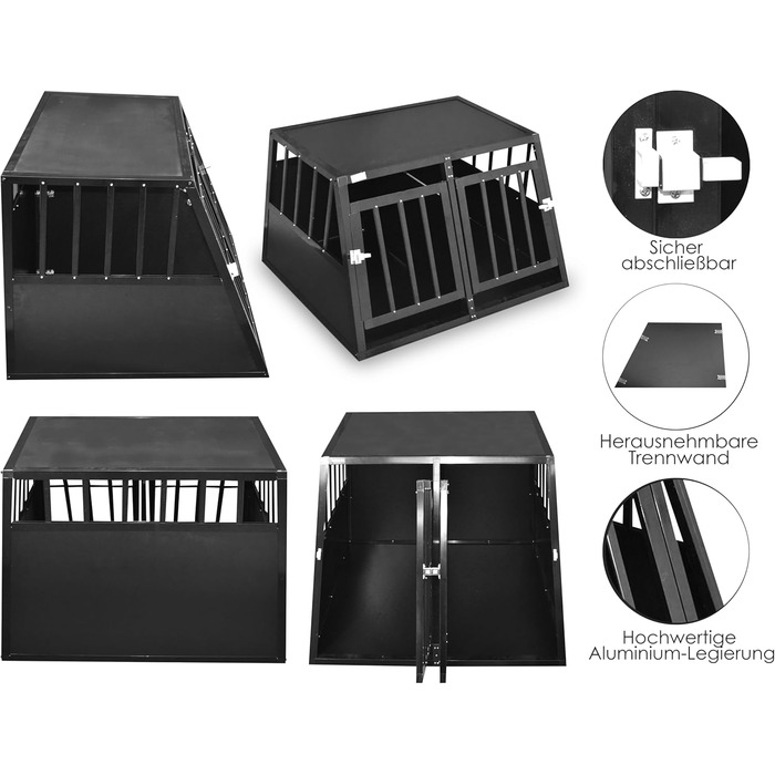 Алюмінієва переносна коробка для собак Defacto – міцна переноска для тварин, 89x69x50 см (Чорний)
