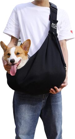 PETCUTE Сумка-переноска для собак до 7.5 кг, чорна. Регульований ремінь, переноска з передньою кишенею, сумка через плече для собак, для прогулянок та активностей на свіжому повітрі