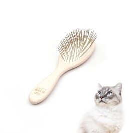 Щітка для котів LucyBalu® для короткої та довгої шерсті | Щітка для вичісування шерсті котів | Щітка для підшерстка котів | Гребінець для котів для догляду за шерстю | Щітка для шерсті тварин | Щітка для котів з металевими щетинками та дерев'яною ручкою білого кольору