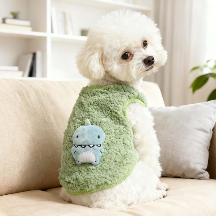 Теплий одяг для собак та котів (Чіхуахуа, Йоркширський тер'єр) FLAdorepet, фліс, зимовий, для маленьких цуценят, 3 шт., XXS (0,5–0,9 кг), милий динозавр