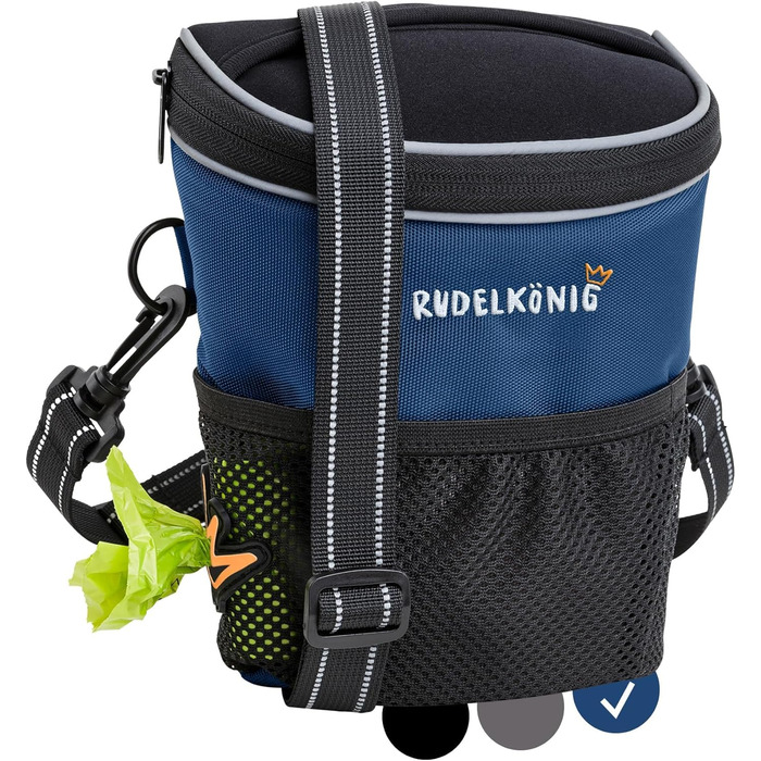 Сумка для ласощів для собак Rudelkönig - практична сумка для прогулянок та дресирування собак, фідер для собак з дозатором кульок для прибирання (Basic, Blue)