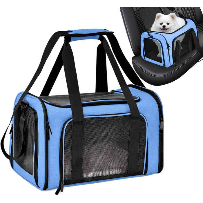 Транспортувальна переноска для котів та маленьких собак, складана, для подорожей (блакитна)