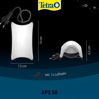 Tetra APS 50 – тиха мембранна повітряна помпа для акваріума 10-60 л, біла