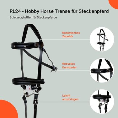 Аксесуари для хобі-коня RL24: Комплект (6 шт.) - вуздечка з мотузкою, ковдра та накидка від мух світло-бежевого кольору, вуздечка чорного кольору, багатокольоровий транспортний мішок для коня на палиці, аксесуари для коня на палиці