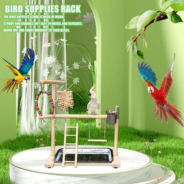 Ігровий комплекс Vogel Spielplatz для хвилястих попугаїв, з нержавіючою чашкою-годівницею, драбиною та підсідалом