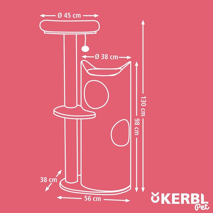Дряпка для котів Kerbl Tiana, сіра, 73,5x45x130 см, з натуральним сизалем і знімними плюшевими подушками