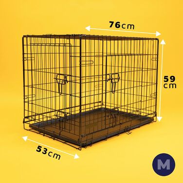 Складана клітка для собак DogCrates+ з 2 дверима, середня, 76 см, пластик, чорна