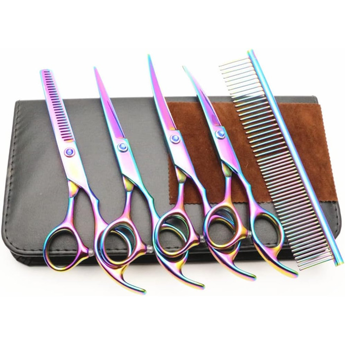 Набір професійних ножиць для грумінгу домашніх тварин, 15 см, нержавіюча сталь, безпечні, гострі, фіолетовий
