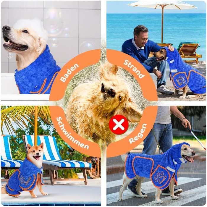 Рушник для собак SlowTon: суперпоглинаючий халат для висушування після купання, плавання, прогулянки. L, блакитний