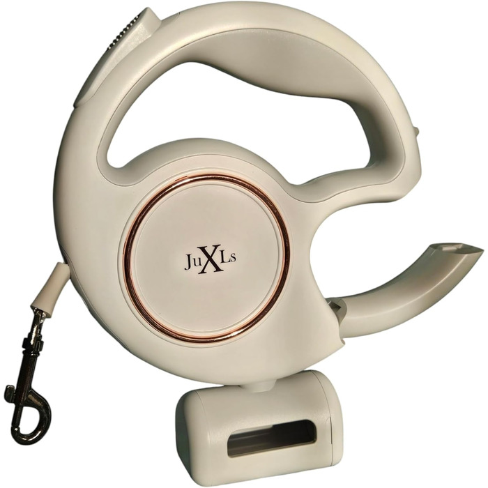 Леєнка для собак з LED-підсвіткою, 3м, тримач для відходів, відбивачі, білий/рожеве золото, для собак до 10кг