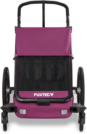 Причіп для велосипеда Fuxtec Sportfux на 2 місця, з багажником, світловідбивачами, ручкою-штовхачем, захистом від дощу та сонця, складаний, фіолетовий FX-FA1
