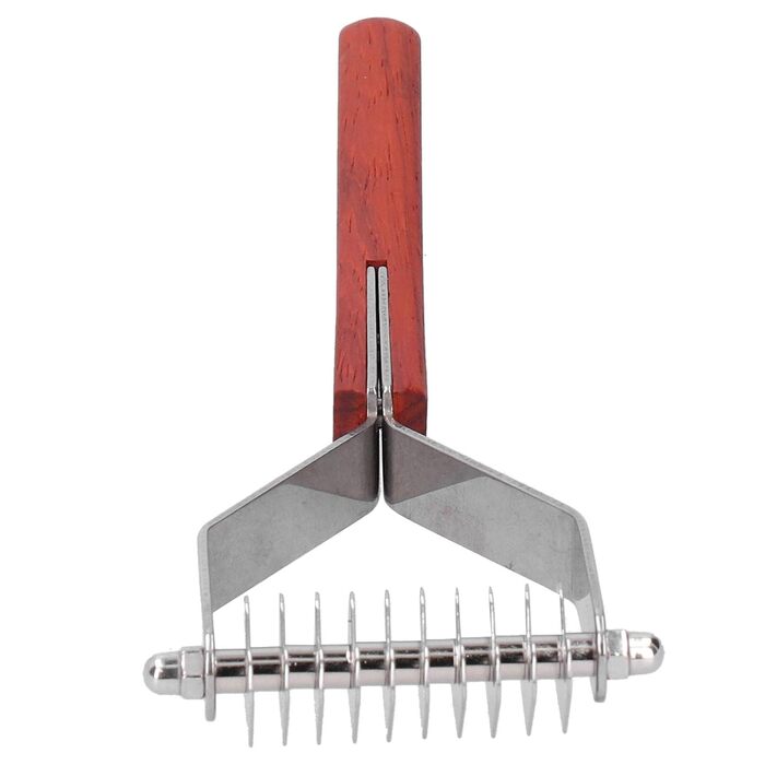 Гребінець для грумінгу домашніх тварин Y-подібний гребінець для підшерстка, з нержавіючої сталі, дерев'яний, 20x7 см - ефективне видалення шерсті, ніжний догляд за шерстю, для котів та собак