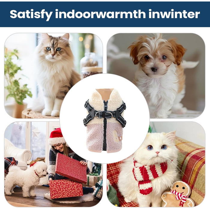 Зимова куртка для собак з флісовою підкладкою - одяг для тварин з отвором для повідка, тепла куртка для холодної погоди, для маленьких та середніх собак, осінь, прогулянки (рожевий та білий)