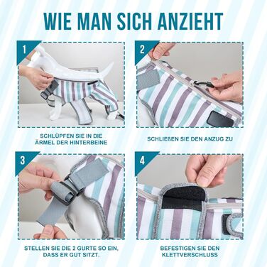 Комбінезон для собак після операції, дихаючий, для задніх лап, синій, XS (довжина спини 27-32 см, довжина лап 15 см)