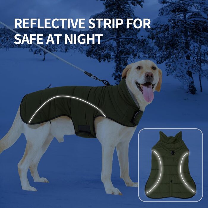 Водонепроникний теплий зимовий одяг для собак Heywean: куртка, жилетка, пуловер з флісу, з D-кільцем, світловідбиваючими елементами, з застібкою-липучкою, для малих, середніх та великих собак, зелений