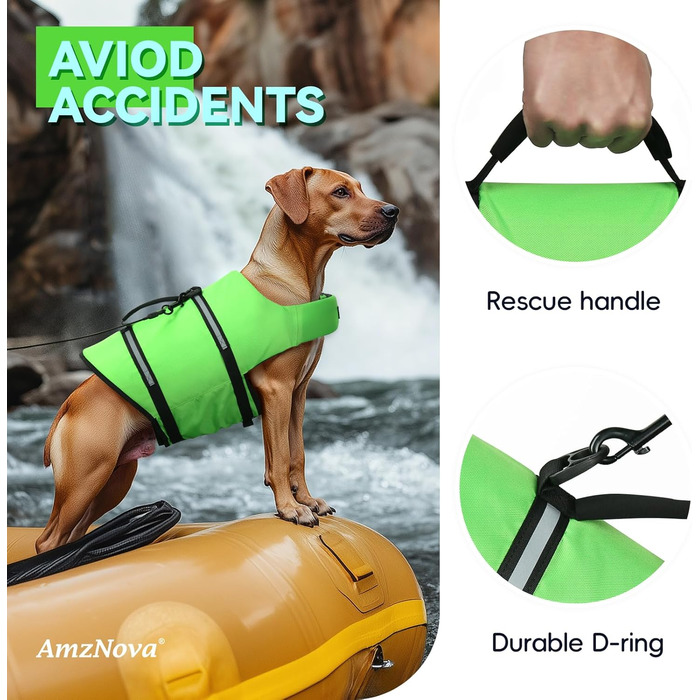 Жилет рятувальний для собак AMZNOVA Rip Stop, M, світло-зелений (53-69 см)
